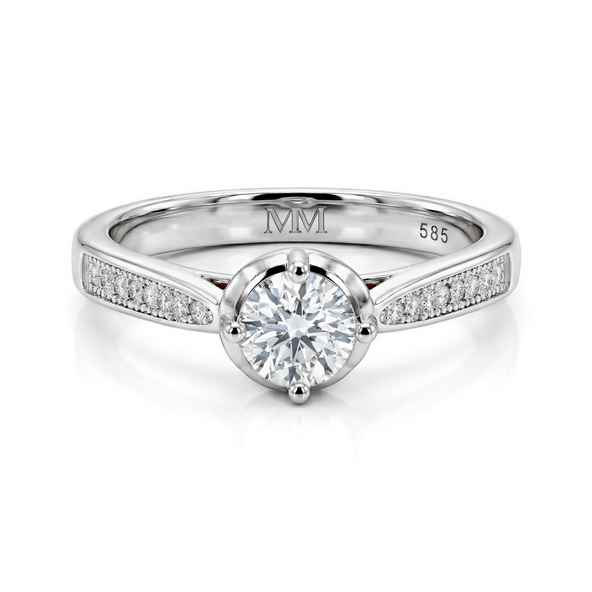 Celeste - Anillo de compromiso de moissanita con piedras laterales en pavé