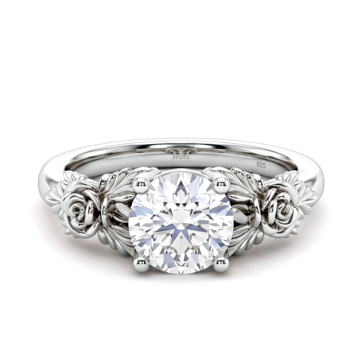 Roselle - Anillo de compromiso de moissanita con diseño floral y engaste pavé