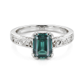 Verdisia - Anillo de compromiso de estilo vintage con diseño floral y moissanita verde de talla esmeralda