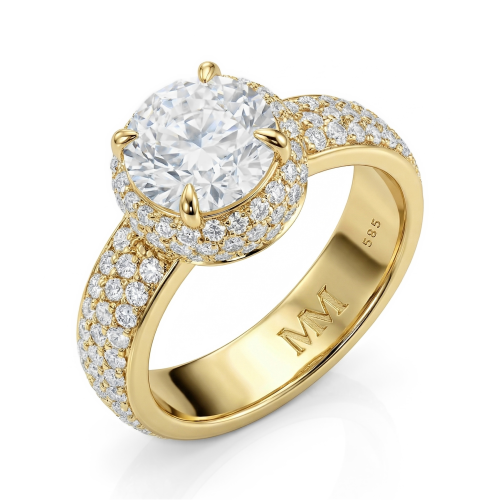Lustrella - Anillo de Compromiso de Moissanita con Halo y Pavé en el Aro