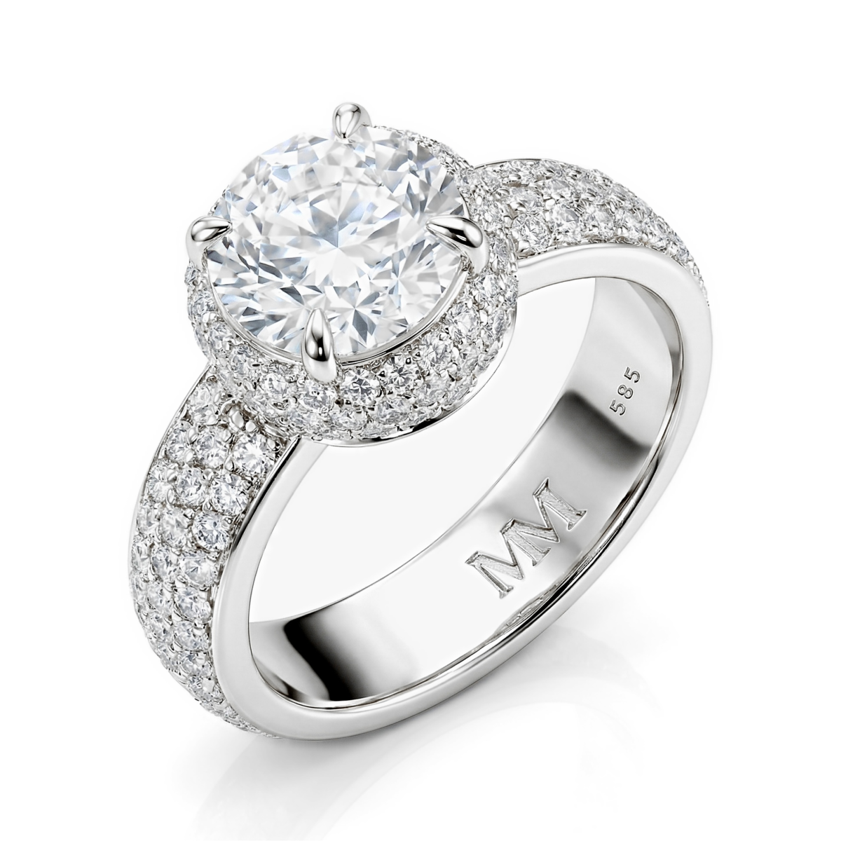 Lustrella - Anillo de compromiso de moissanita con halo y aro en pavé