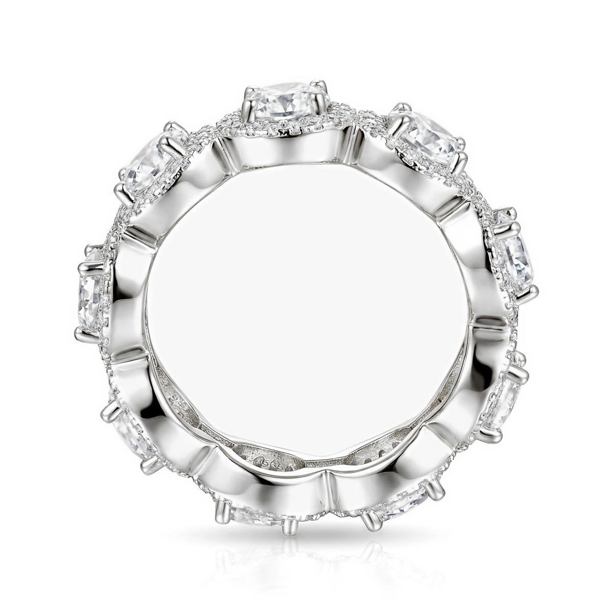 Allegra - Anillo de eternidad de moissanita con halo y piedras secundarias