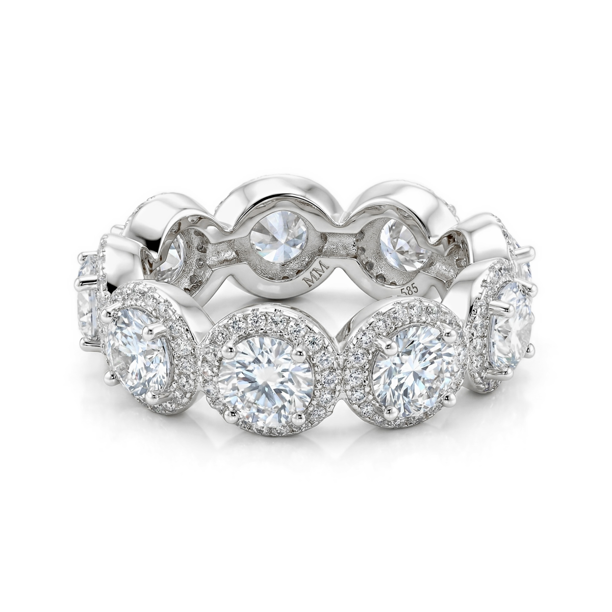 Allegra - Anillo de eternidad de moissanita con halo y piedras secundarias