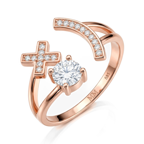 Lexis - Anillo de moissanita con diseño en pavé de cruz y media luna