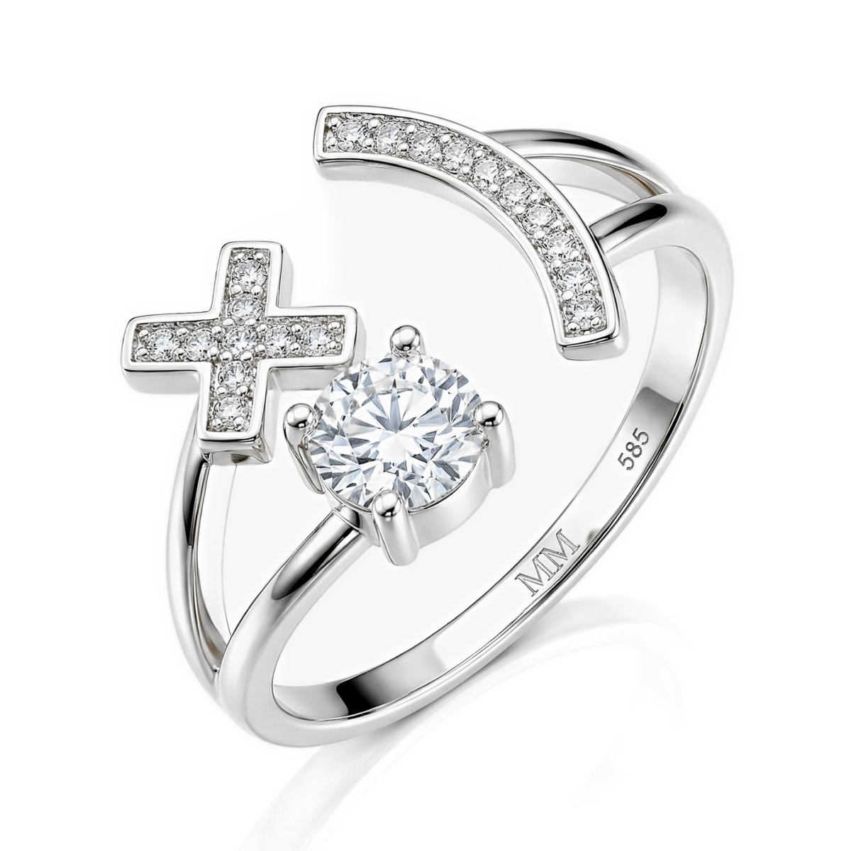 Lexis - Anillo De Moissanita Con Diseño Pavé De Cruz Y Media Luna