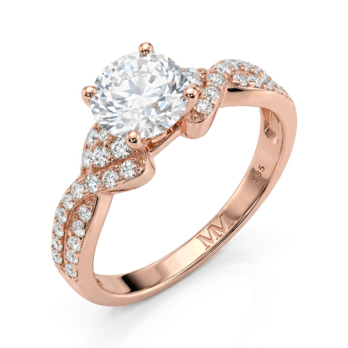 Mirari - Anillo de compromiso de moissanita con doble brazo trenzado y detalles con engaste pavé