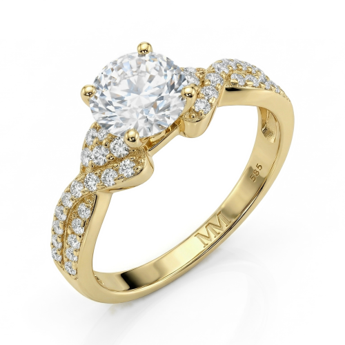 Mirari - Anillo de compromiso de moissanita con doble brazo trenzado y detalles con engaste pavé