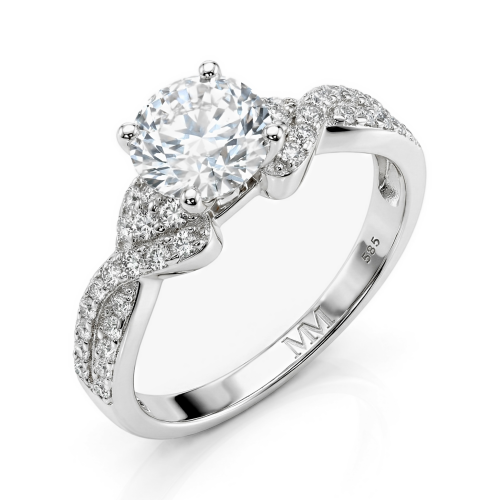 Mirari - Anillo de compromiso de moissanita con doble brazo trenzado y detalles con engaste pavé