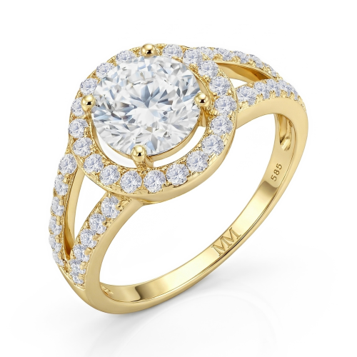 Regalyn - Anillo de Compromiso de Moissanita con Halo y Diseño de Brazo Dividido