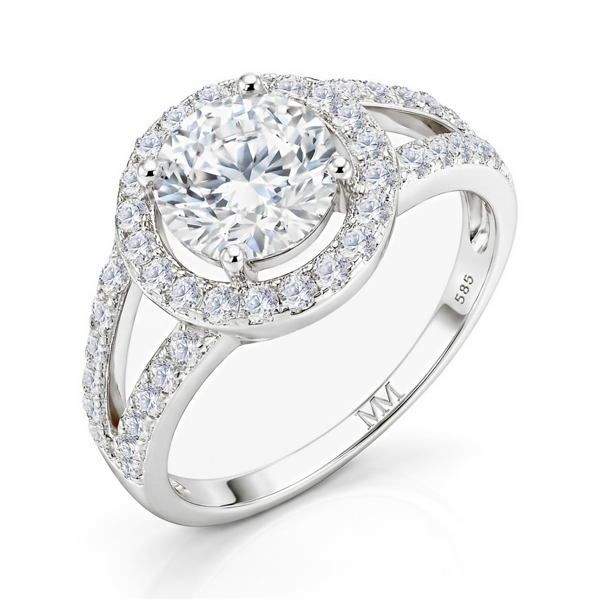 Regalyn - Anillo de compromiso de moissanita con halo y diseño de doble brazo