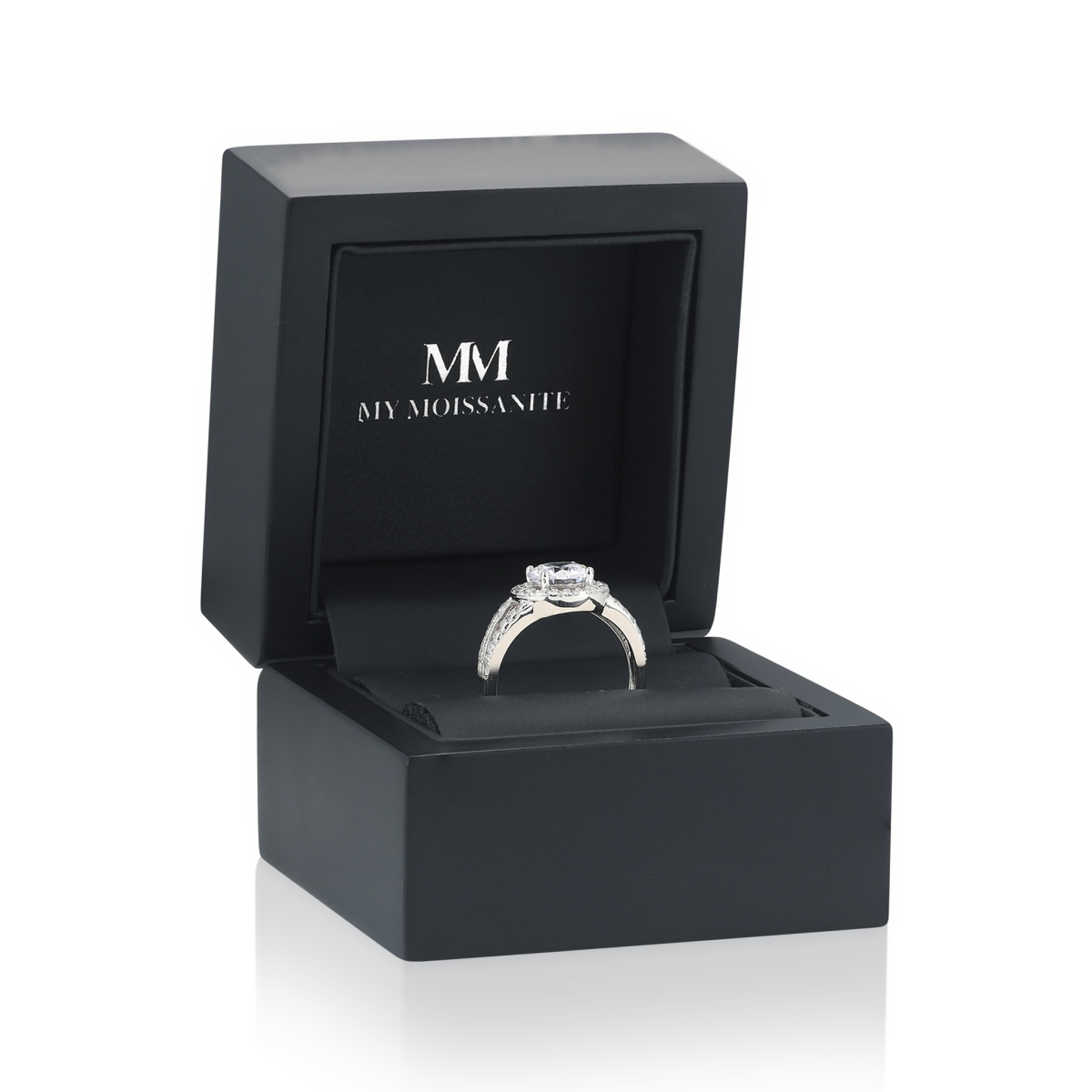 Regalyn - Anillo de compromiso de moissanita con halo y diseño de doble brazo