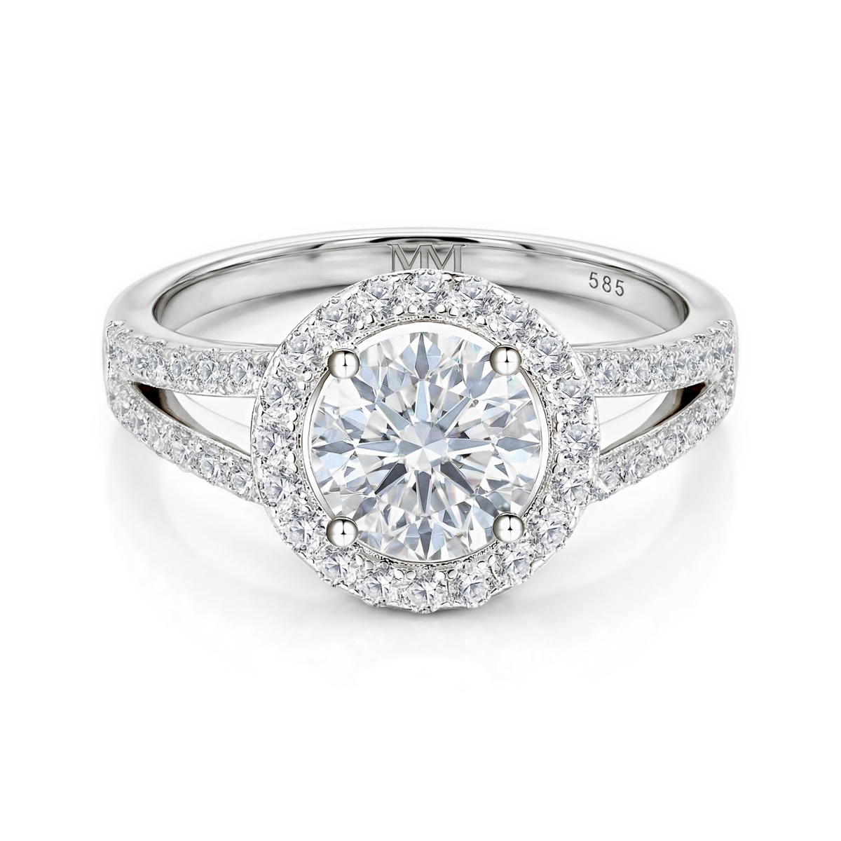 Regalyn - Anillo de compromiso de moissanita con halo y diseño de doble brazo