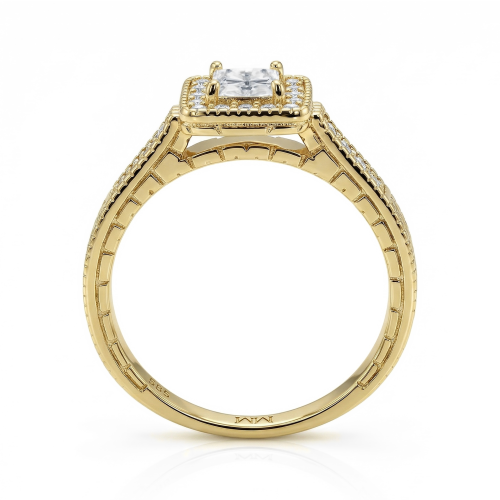 Paragone - Anillo de Compromiso con Moissanita de Talla Princesa, Halo y Aro Texturizado