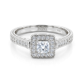 Paragone - Anillo de compromiso de moissanita de talla princesa con halo y aro texturizado