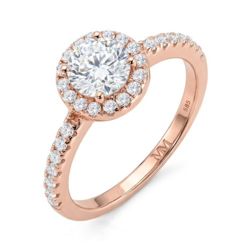 Dynara - Anillo de compromiso de moissanita con halo y aro en pavé