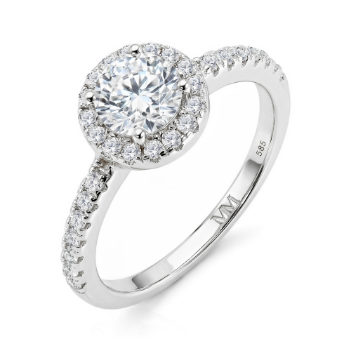 Dynara - Anillo de compromiso de moissanita con halo y aro en pavé
