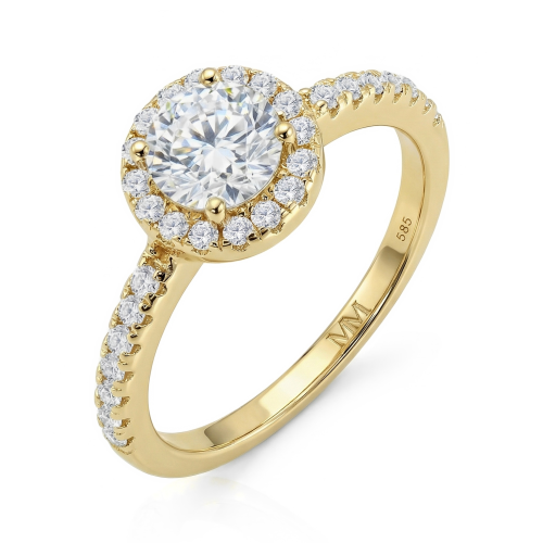 Dynara - Anillo de Compromiso de Moissanita con Halo y Aro Pavé