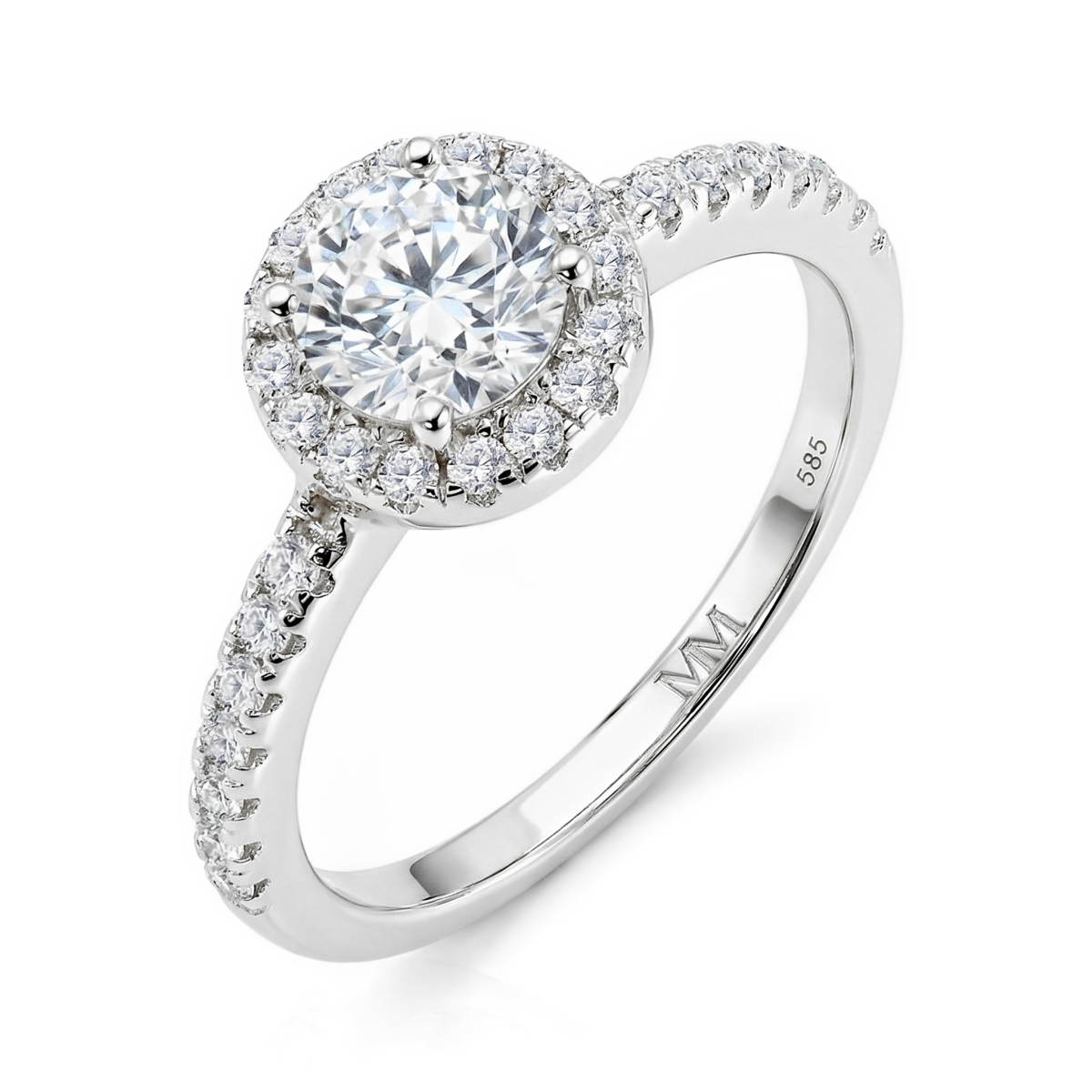Dynara - Anillo de compromiso de moissanita con halo y aro en pavé