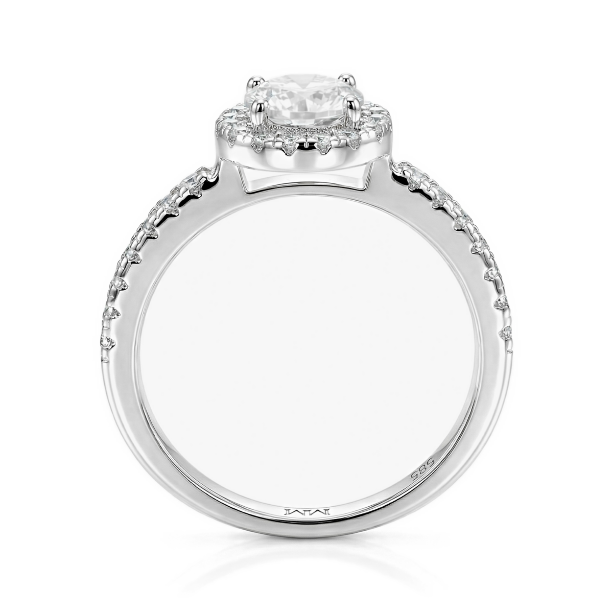 Dynara - Anillo de compromiso de moissanita con halo y aro en pavé