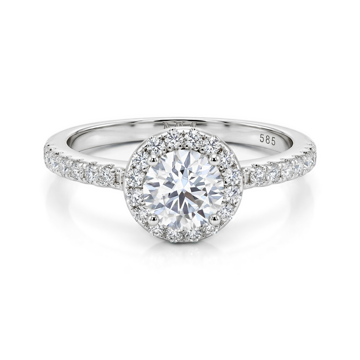 Dynara - Anillo de compromiso de moissanita con halo y aro en pavé