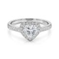 Amoria - Anillo de compromiso de moissanita talla corazón con halo y piedras laterales en engaste pavé