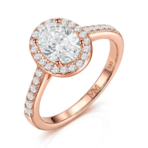 Orletta - Anillo de compromiso de moissanita oval con halo y aro en pavé
