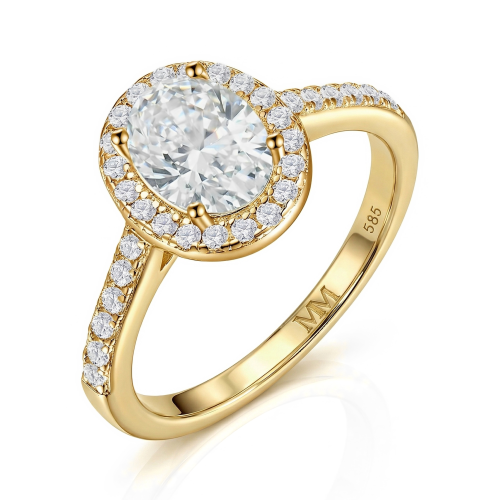 Orletta - Anillo de compromiso de moissanita oval con halo y aro en pavé
