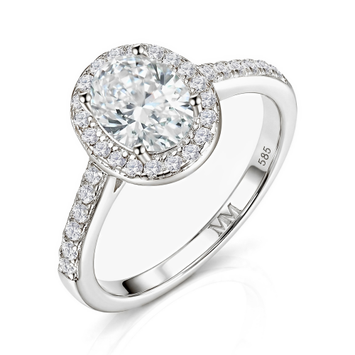 Orletta - Anillo de compromiso de moissanita oval con halo y aro en pavé