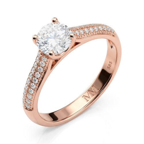 Venette - Anillo de compromiso de moissanita con piedras laterales en pavé