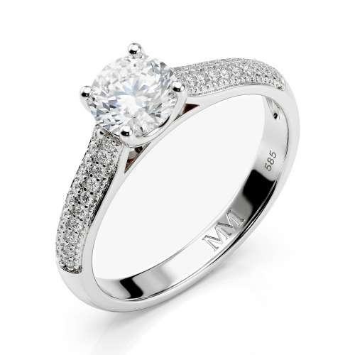Venette - Anillo de compromiso de moissanita con piedras laterales en pavé