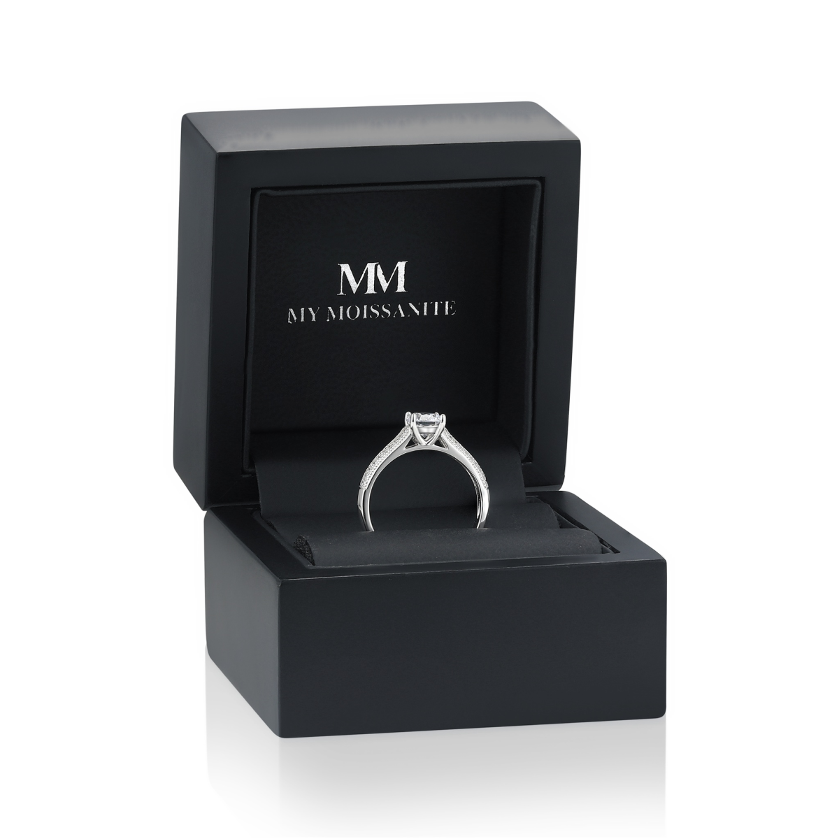 Venette - Anillo de compromiso de moissanita con piedras laterales en pavé