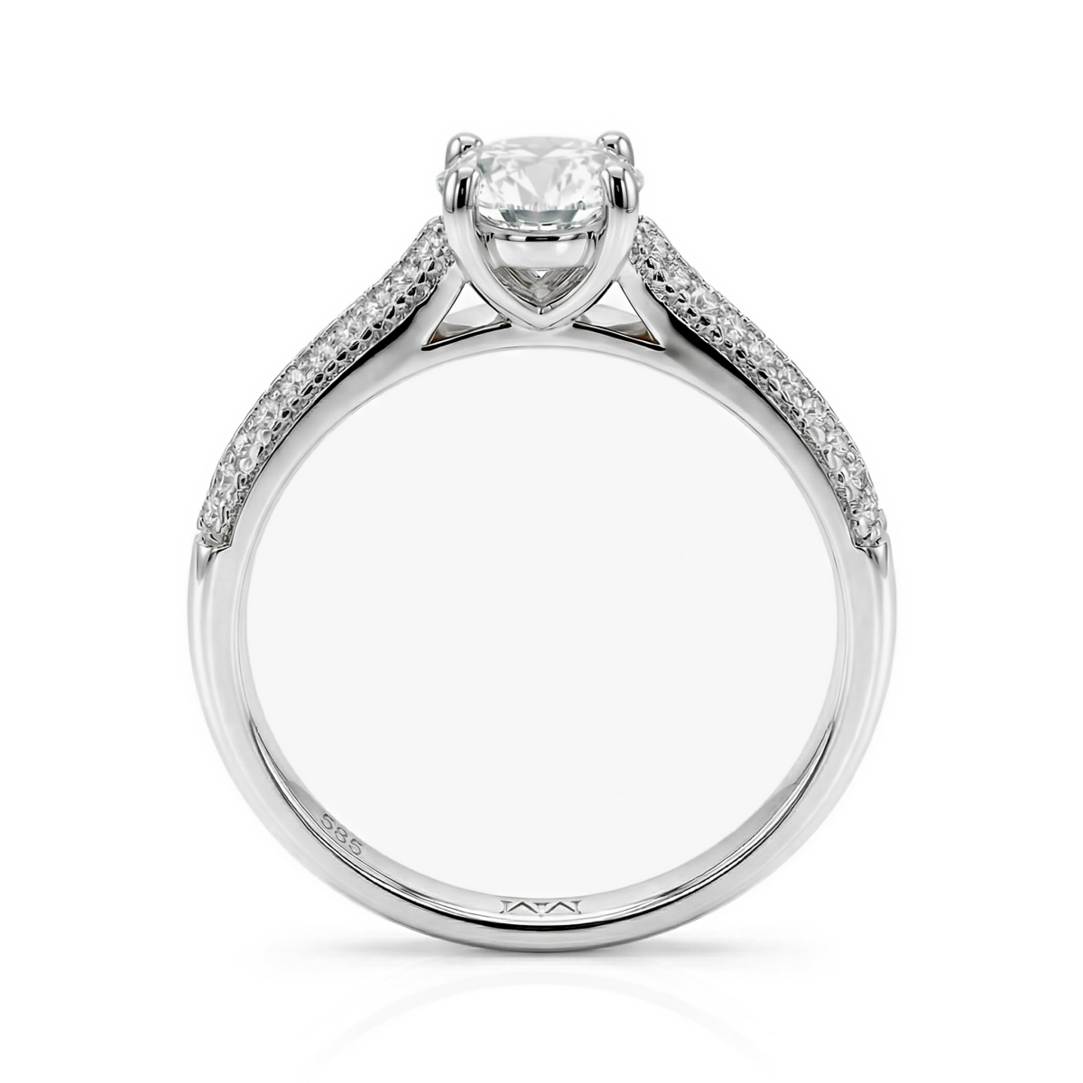 Venette - Anillo de compromiso de moissanita con piedras laterales en pavé
