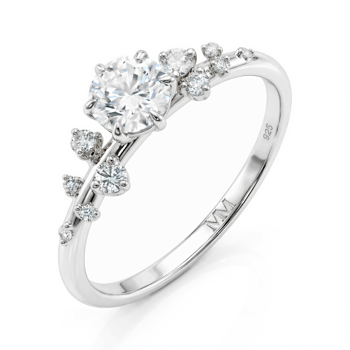  Aurora - Anillo de moissanita con piedras laterales minimalistas