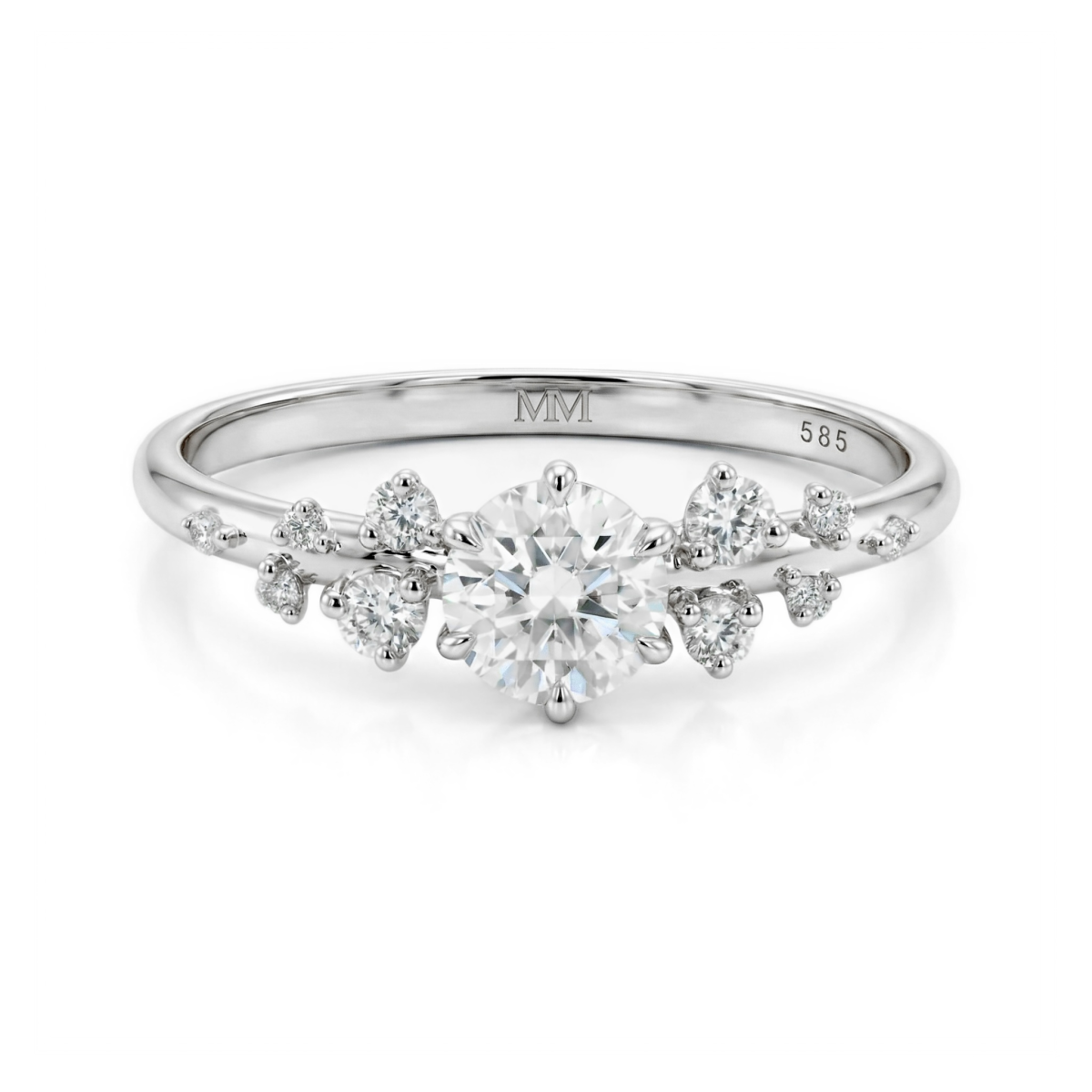  Aurora - Anillo de moissanita con piedras laterales minimalistas