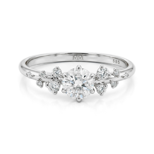 Aurora - Anillo de moissanita con piedras laterales minimalistas