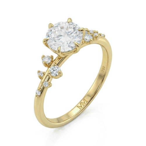 Aurora - Anillo de moissanita con piedras laterales minimalistas