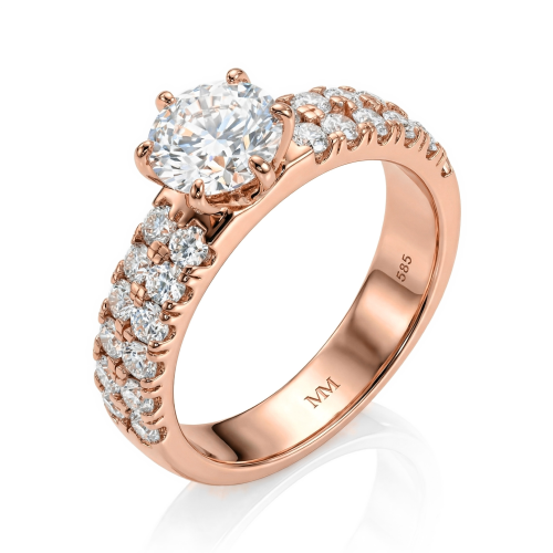 Serena - Anillo de moissanita con piedras laterales en doble pavé