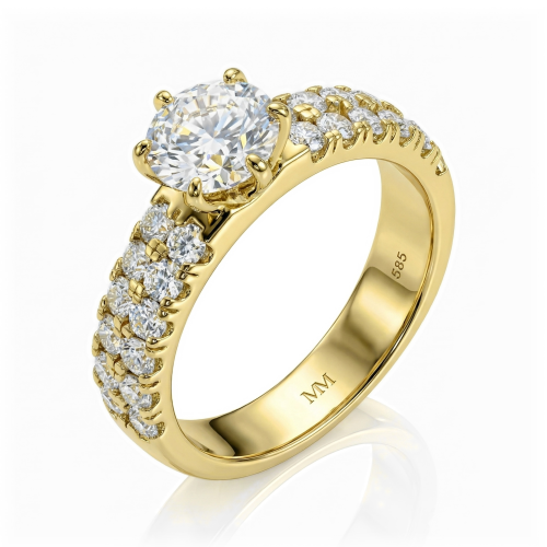 Serena - Anillo de moissanita con piedras laterales en doble pavé