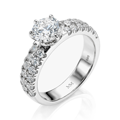 Serena - Anillo de moissanita con piedras laterales en doble pavé