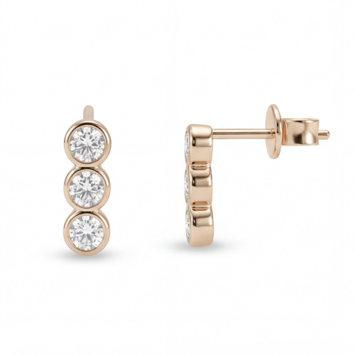 Tri-Bezel - Pendientes de botón de moissanita con engaste en bisel