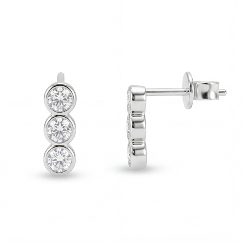 Tri-Bezel - Pendientes de botón de moissanita con engaste en bisel