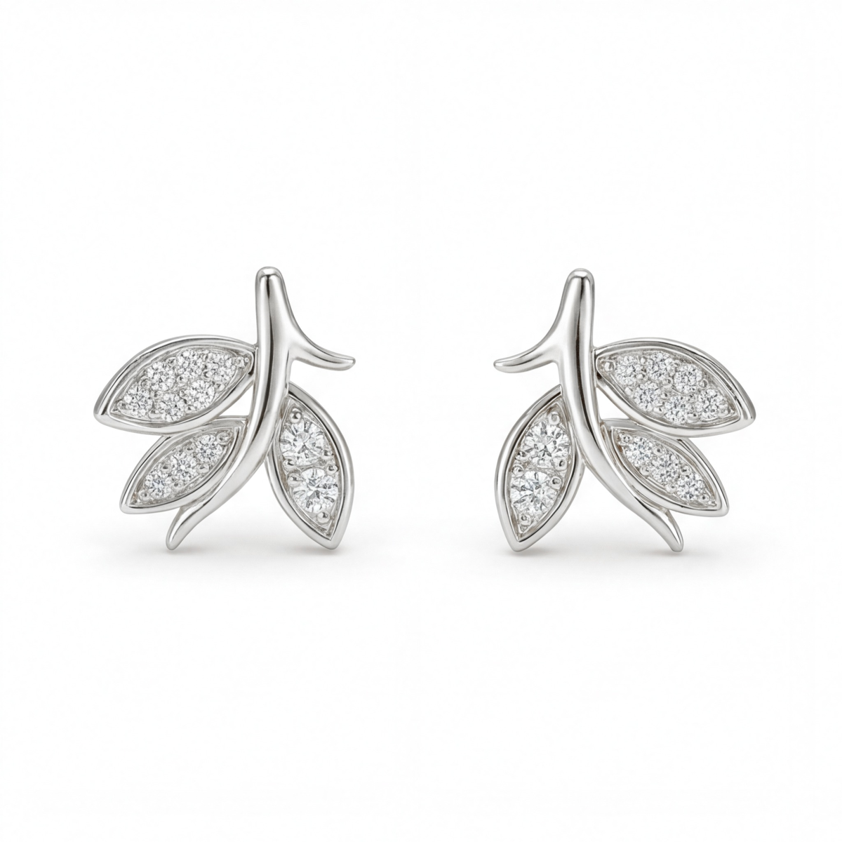 Pavé Leaves - Pendientes de botón de moissanita