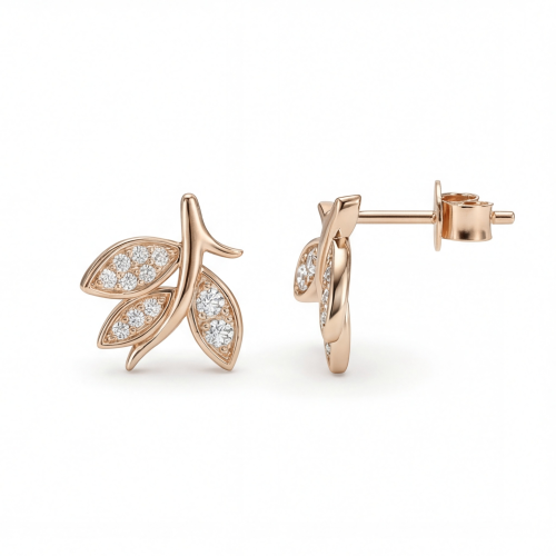 Pavé Leaves - Pendientes de botón de moissanita