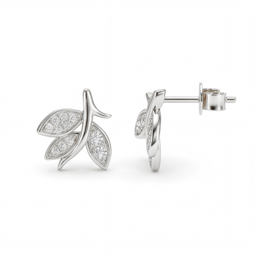Pavé Leaves - Pendientes de botón de moissanita