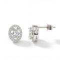 Ellipse - Pendientes de botón de moissanita oval en engaste con halo