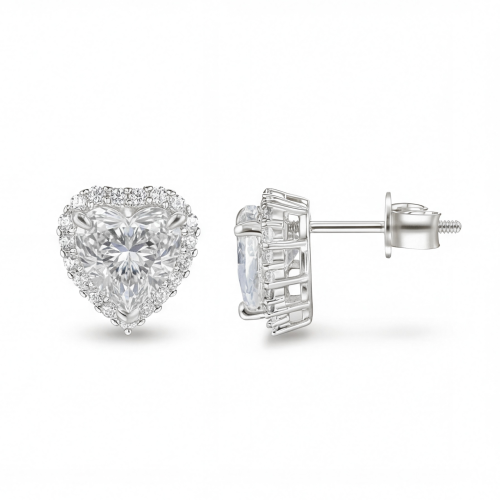 Belleza - Pendientes de Moissanita en Forma de Corazón con Halo