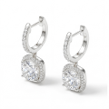 Cushion Drops - Pendientes colgantes de moissanita con halo y aros ajustados al lóbulo