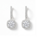 Cushion Drops - Pendientes colgantes de moissanita con halo y aros ajustados al lóbulo