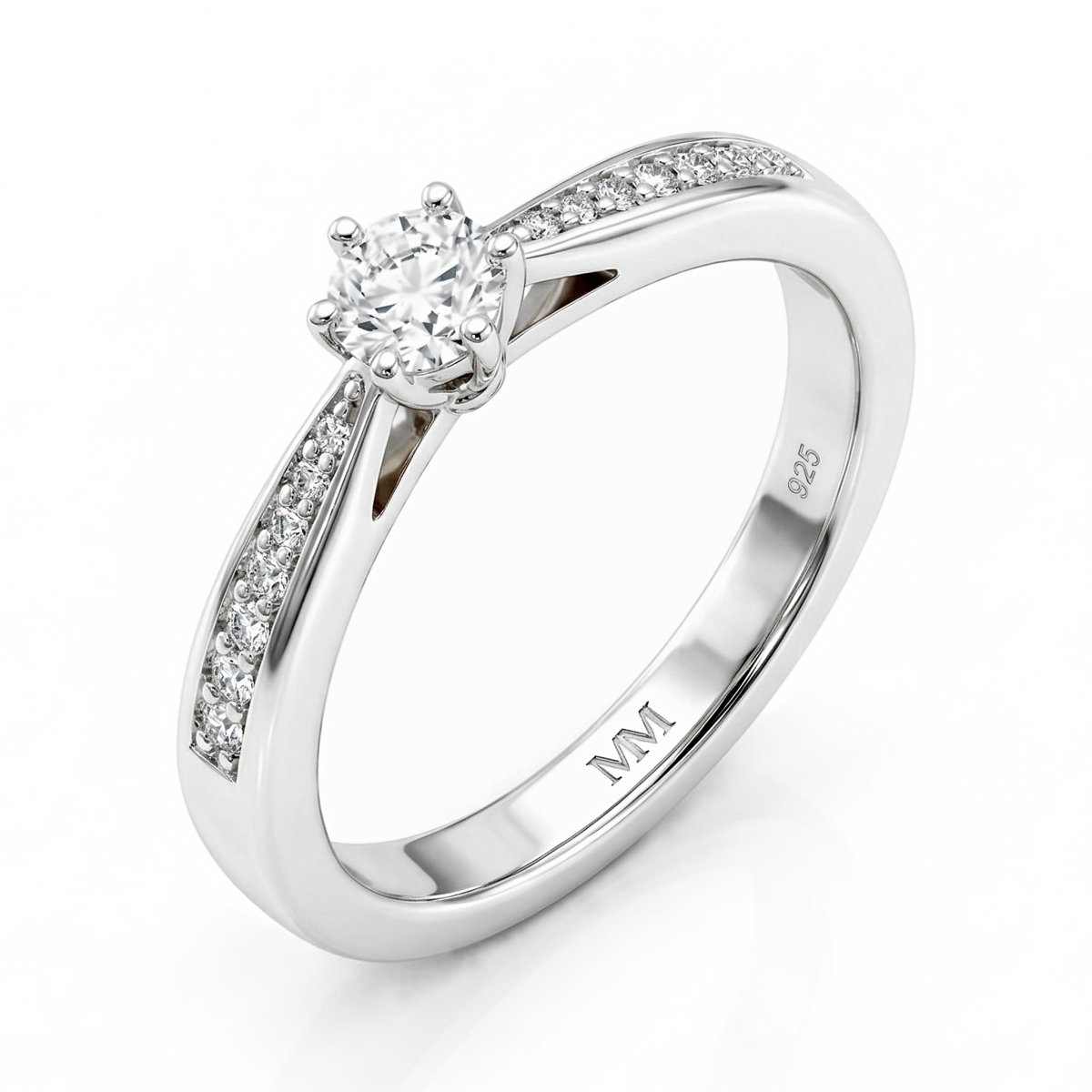Sophia anillo - Anillo de compromiso de moissanita con piedras laterales en pavé