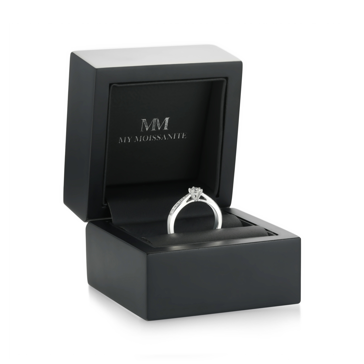 Sophia anillo - Anillo de compromiso de moissanita con piedras laterales en pavé